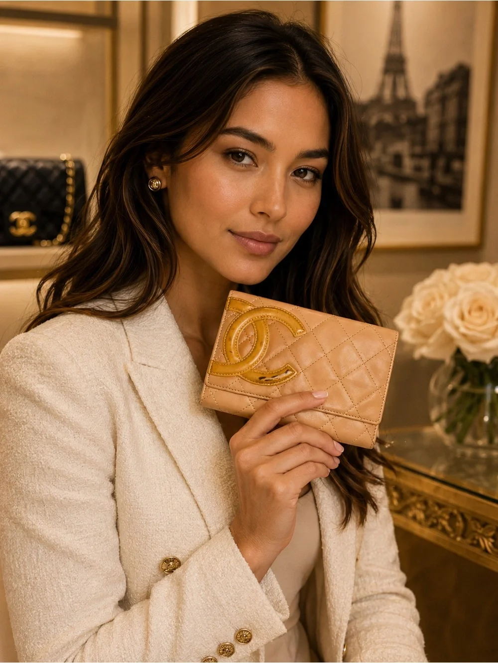 CHANEL Calfskin Quilted Cambon CC Wallet – Yellow Beige with Gold CC Accents